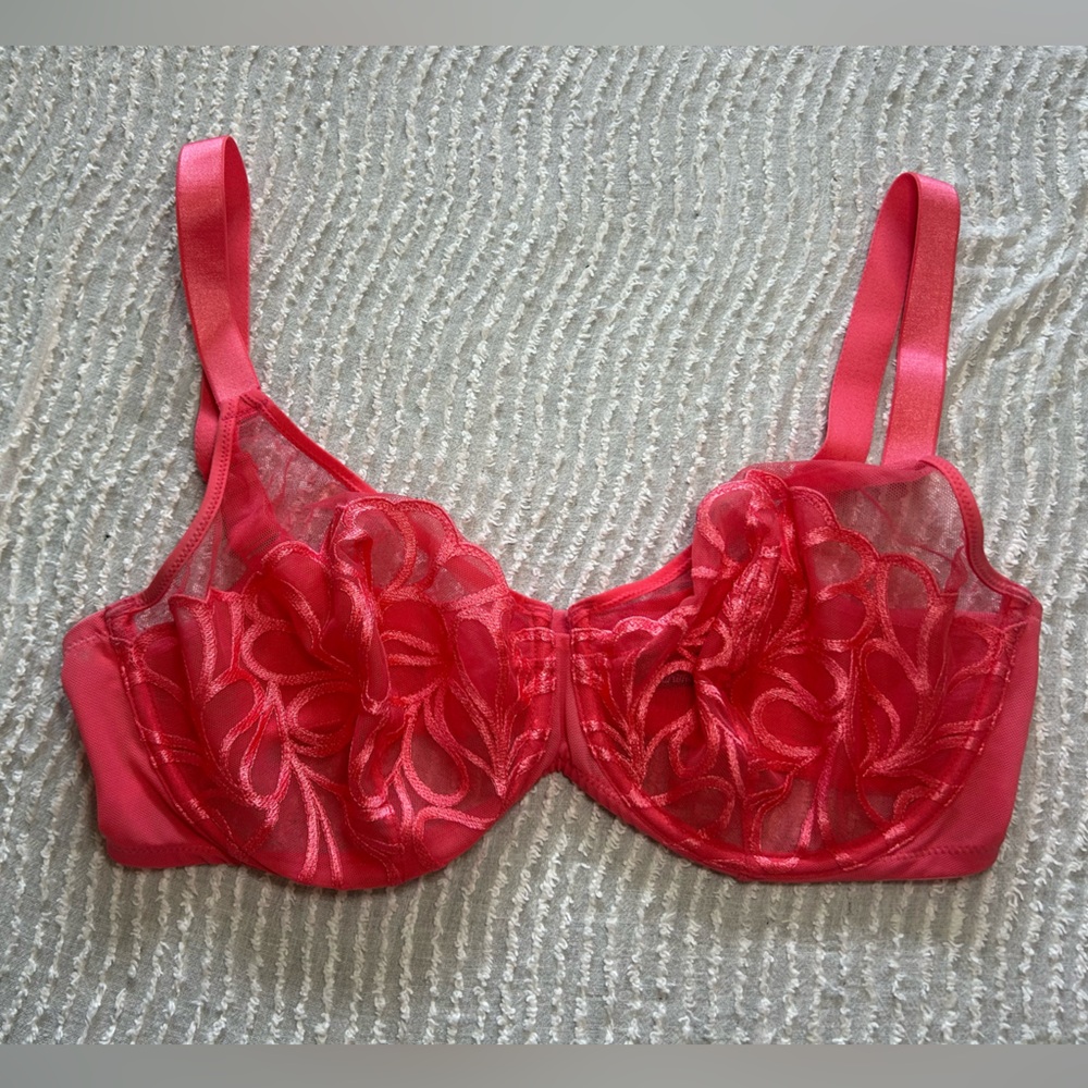 Paramour Bra Size 36DDD Pink Coral Red Lacey
